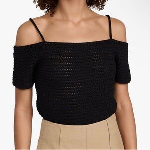 Vince - Open Shoulder Organic Cotton Knit Tank in Black - Size S